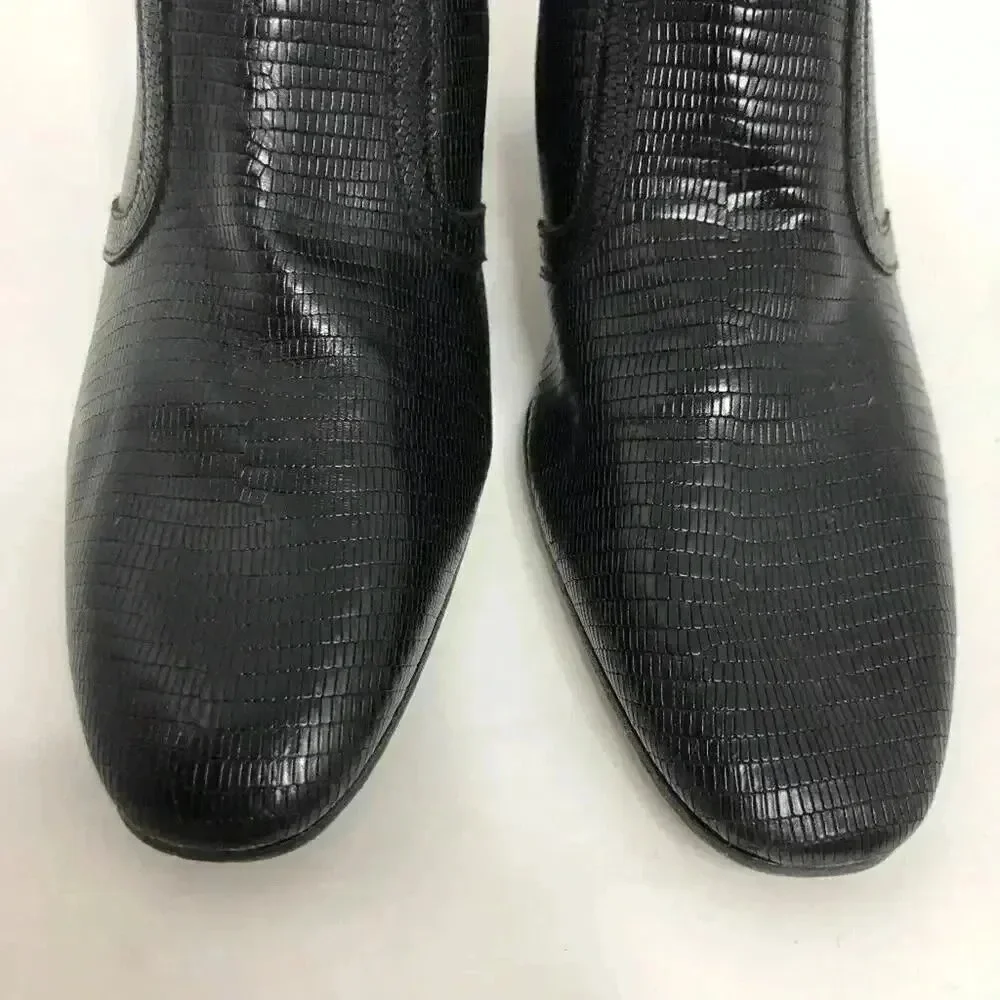 Doucal's Vintage Crocodile Print Leather Luxury Designer Black Booties Pointed